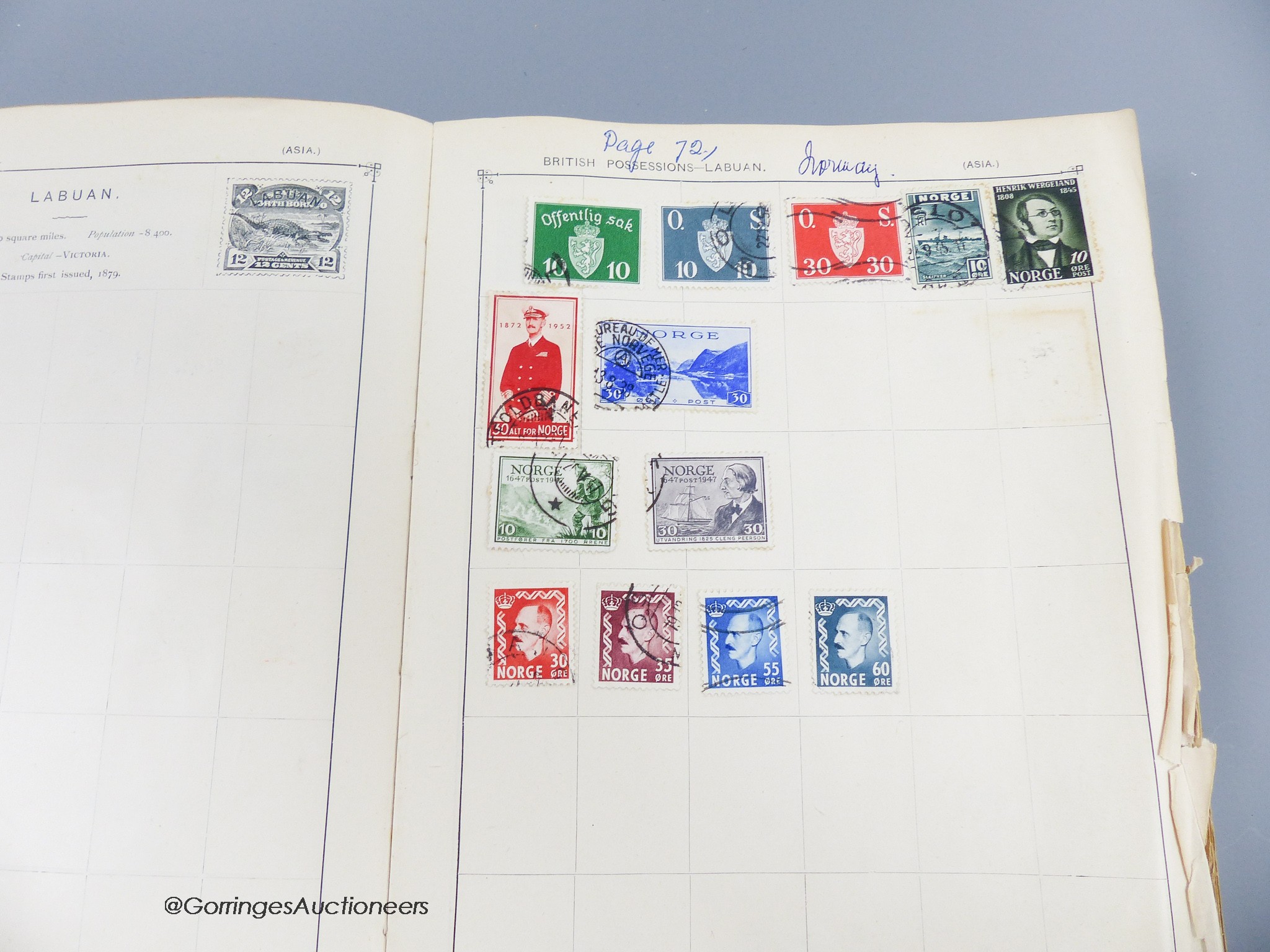 A suitcase of mostly early world stamps in albums packets with a 1937 coronation, 1945 victory album leaves, loose packets, some postal covers (affected by damp)